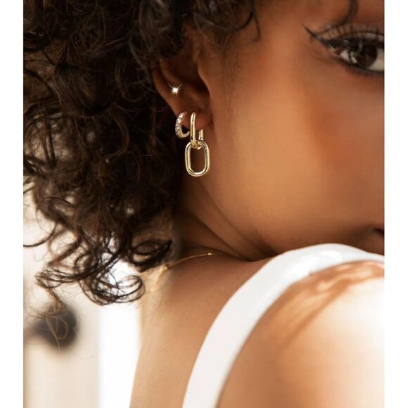 14K Gold Plated Hypoallergenic Link Huggie Earrings Stack Set for Women - Picture 9 of 9